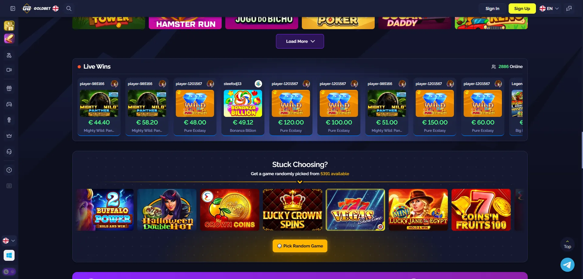 Libreria giochi Goldbet.io slot e live casino provider top