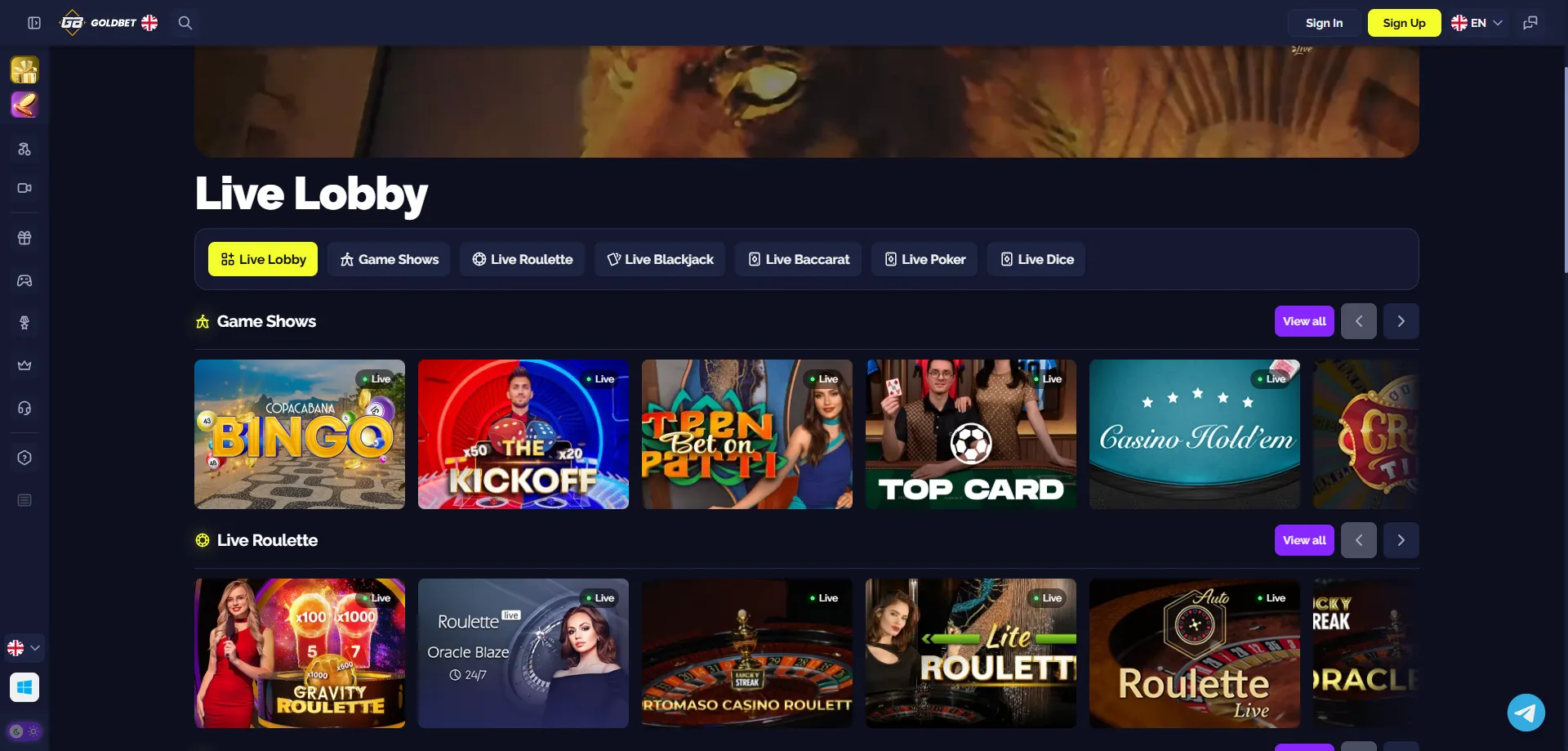 Live casino Goldbet.io dealer reali roulette blackjack baccarat