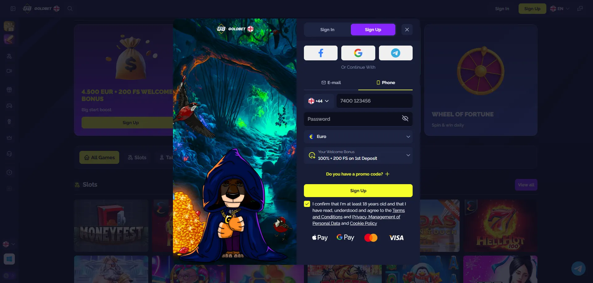 Registrazione Goldbet.io nuovo account bonus benvenuto Italia