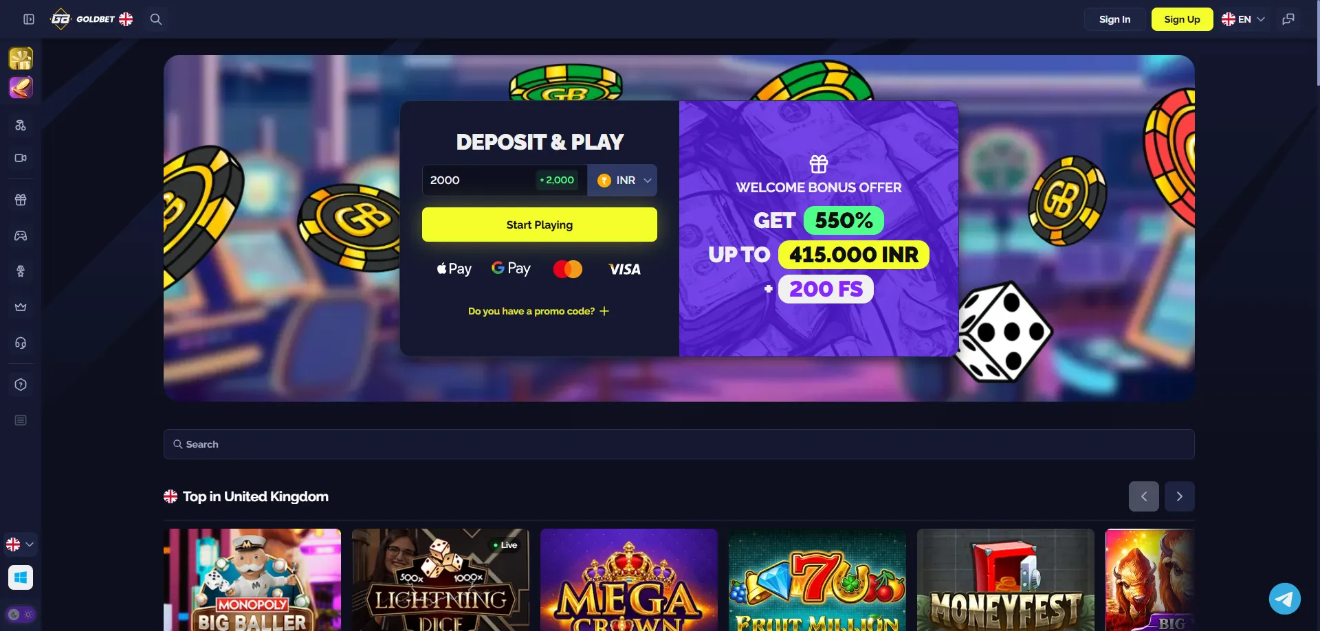 Goldbet.io recensione casino online bonus benvenuto Italia 2026